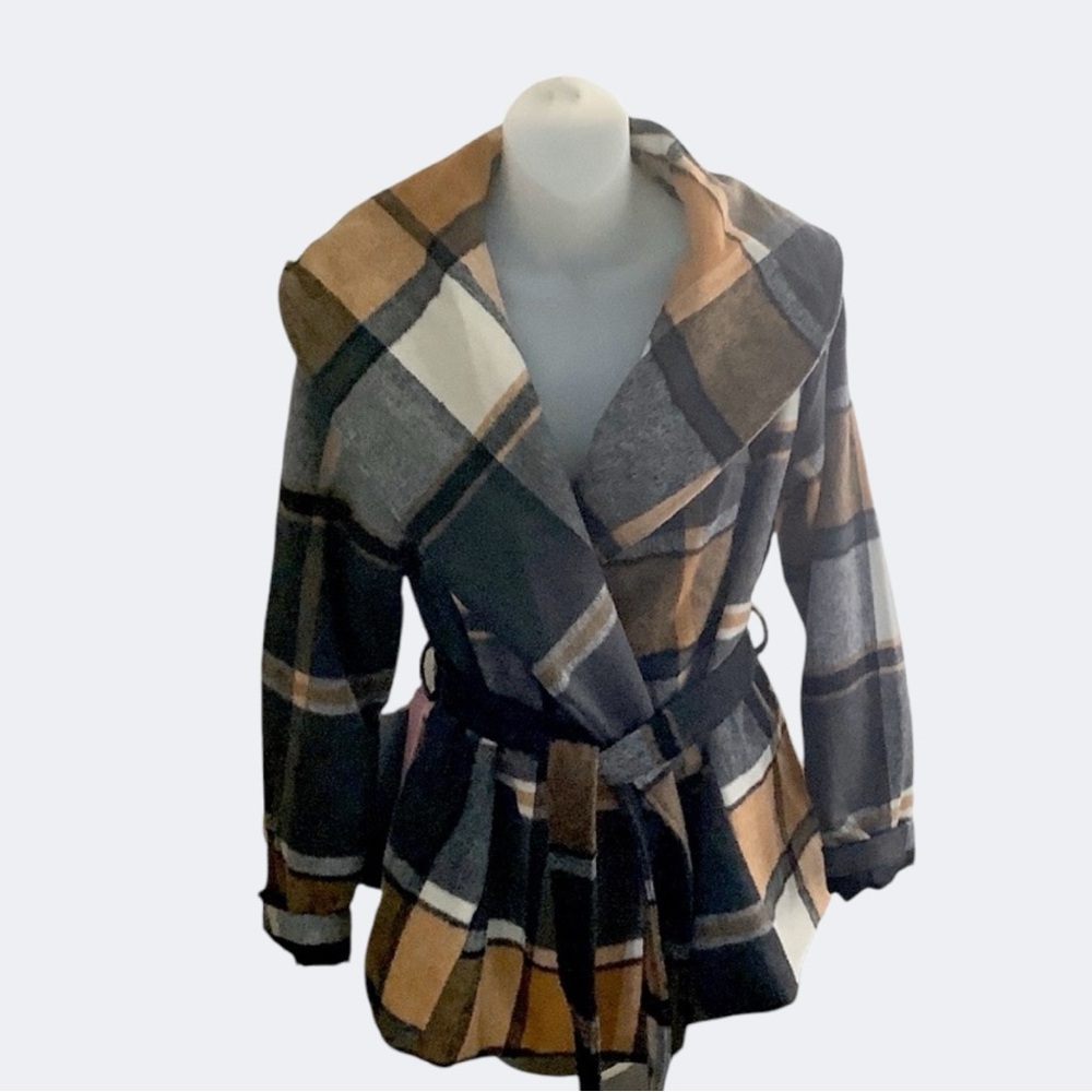 Colleen Lopez Plaid Wool-Blend Belted Jacket